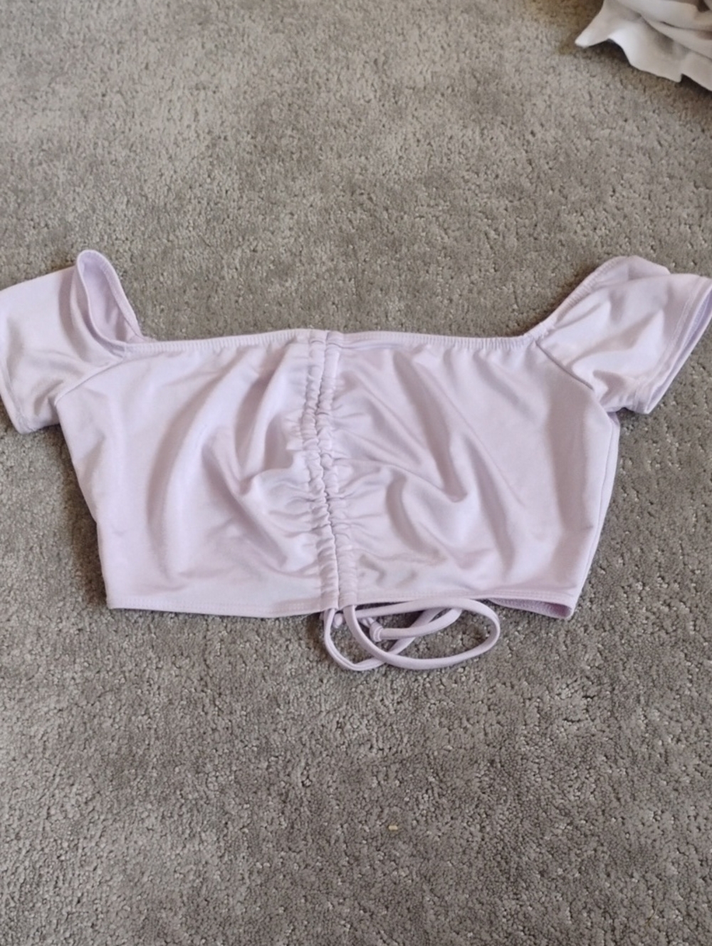 Frederick's of Hollywood Lavender Off-Shoulder Ruched Crop Top